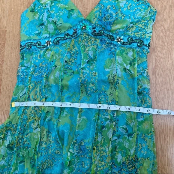 Vintage Sue Wong 100% Silk Green Halter Handkerchief Dress Beaded Size M - Picture 7 of 8